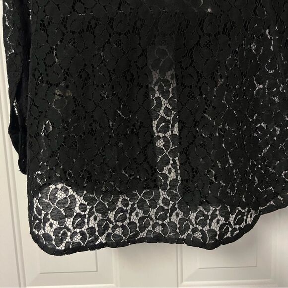 90s Calvin Klein Lace Sheer Black Button Down Tab Sleeve Oversized Tunic Shirt M - Picture 9 of 14